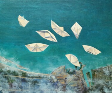 Картина под названием "Fly away..." - Iryna Makhovska, Подлинное произведение искусства, Акрил Установлен на Деревянная рама…