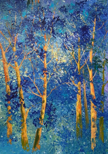 Painting titled "Forest of blue birds" by Iryna Makhovska, Original Artwork, Acrylic