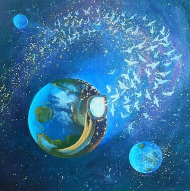 Painting titled "Age of Aquarius. Bi…" by Iryna Makhovska, Original Artwork, Acrylic Mounted on Wood Stretcher frame