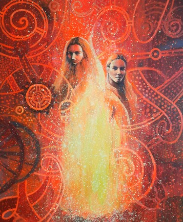 Painting titled "Unquenchable fire" by Iryna Makhovska, Original Artwork, Acrylic Mounted on Wood Stretcher frame