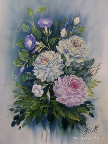 Painting titled "Вьюнок и розы" by Iryna Miloradova-Marchenko, Original Artwork, Oil