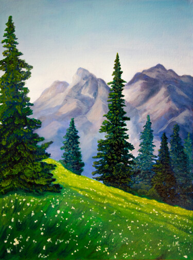 Malerei mit dem Titel "Mountain landscape" von Iryna Mykhailenko, Original-Kunstwerk, Öl