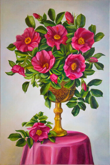 Peinture intitulée "Wild roses in an ol…" par Iryna Mykhailenko, Œuvre d'art originale, Huile