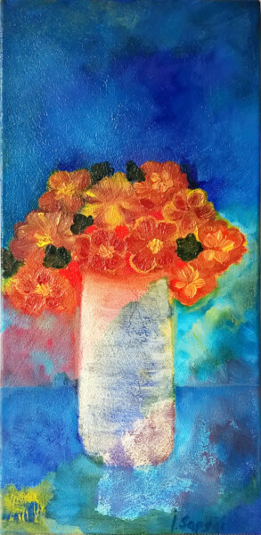 Schilderij getiteld "Marigold art. Still…" door Iryna Sapsai, Origineel Kunstwerk, Olie