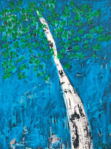 Pittura intitolato "White birch tree ar…" da Iryna Sapsai, Opera d'arte originale, Acrilico