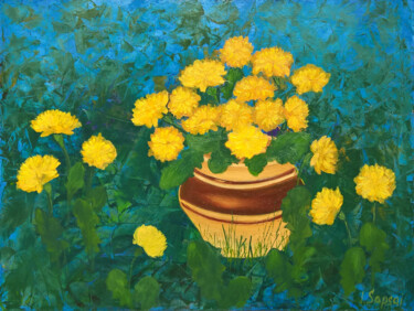 Painting titled "Dandelions oil pain…" by Iryna Sapsai, Original Artwork, Oil