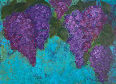 Painting titled "Purple lilac flower…" by Iryna Sapsai, Original Artwork, Oil