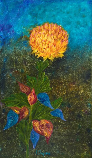 Malerei mit dem Titel "Chrysanthemum flowe…" von Iryna Sapsai, Original-Kunstwerk, Öl