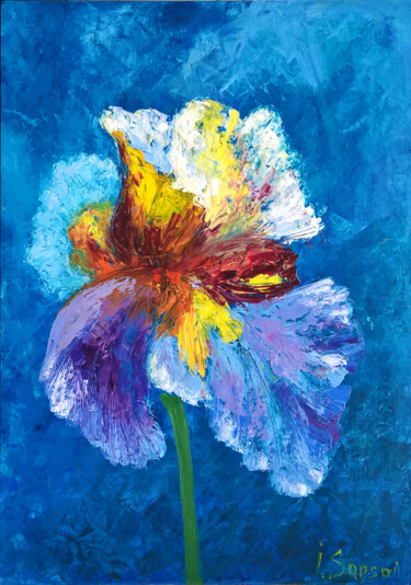 Malerei mit dem Titel "Painting of iris fl…" von Iryna Sapsai, Original-Kunstwerk, Öl