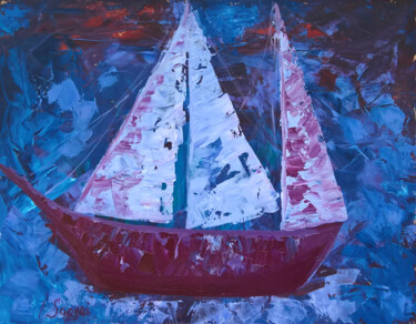 Schilderij getiteld "Sailboat oil painti…" door Iryna Sapsai, Origineel Kunstwerk, Olie