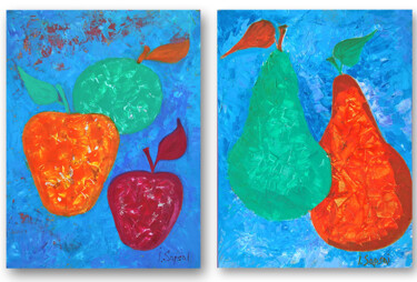 Painting titled "Pear and Apple oil…" by Iryna Sapsai, Original Artwork, Oil