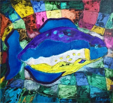 Pintura intitulada "Fish painting. Colo…" por Iryna Sapsai, Obras de arte originais, Acrílico