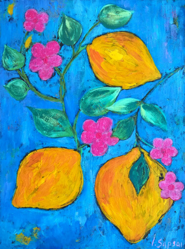 Malerei mit dem Titel "Lemon wall art. Kit…" von Iryna Sapsai, Original-Kunstwerk, Acryl