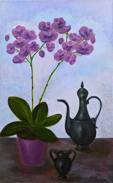 Pittura intitolato "Orchid flower art.…" da Iryna Sapsai, Opera d'arte originale, Olio