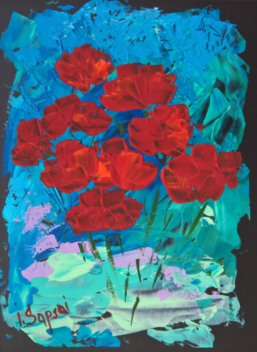 Painting titled "Red poppies paintin…" by Iryna Sapsai, Original Artwork, Acrylic