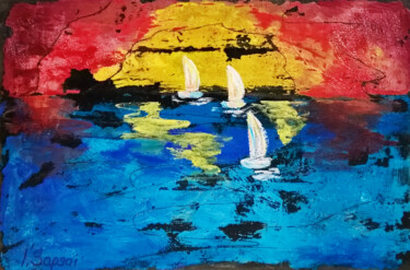 "Painting of sailboa…" başlıklı Tablo Iryna Sapsai tarafından, Orijinal sanat, Akrilik