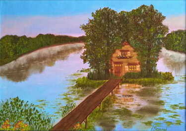 Pittura intitolato "Lake house. Paintin…" da Iryna Sapsai, Opera d'arte originale, Olio