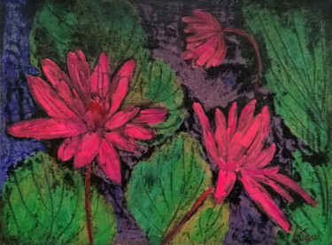 Painting titled "Pink Water lily art…" by Iryna Sapsai, Original Artwork, Acrylic