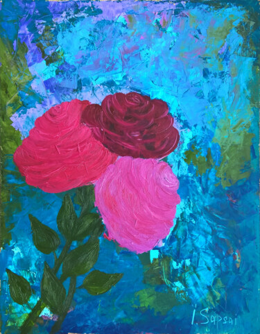 Painting titled "Pink rose flower pa…" by Iryna Sapsai, Original Artwork, Oil