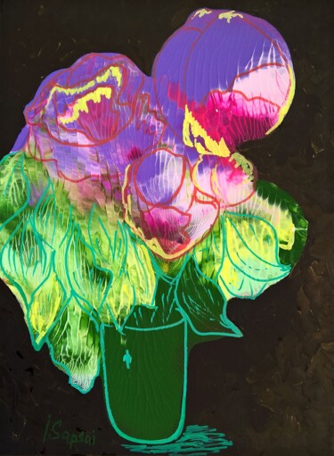 Картина под названием "Abstract bouquet of…" - Iryna Sapsai, Подлинное произведение искусства, Акрил