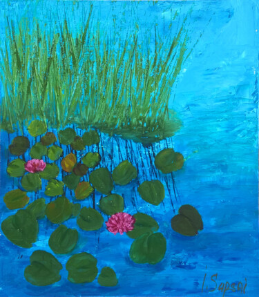 Картина под названием "Water lily art. Wat…" - Iryna Sapsai, Подлинное произведение искусства, Масло