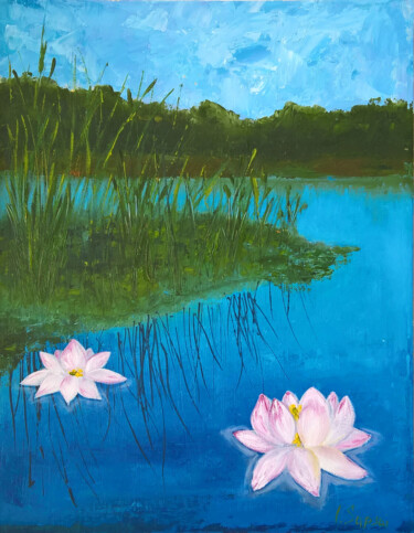 Malarstwo zatytułowany „Water lily art. Lan…” autorstwa Iryna Sapsai, Oryginalna praca, Olej