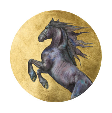 Painting titled "Golden Friesian" by Irynahorseart, Original Artwork, Watercolor