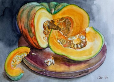 Malarstwo zatytułowany „Pumpkin Citrouille…” autorstwa Iryna Tsai, Oryginalna praca, Akwarela