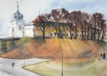 Pintura intitulada "Castle in Grodno" por Iryna Yankouskaya, Obras de arte originais, Aquarela