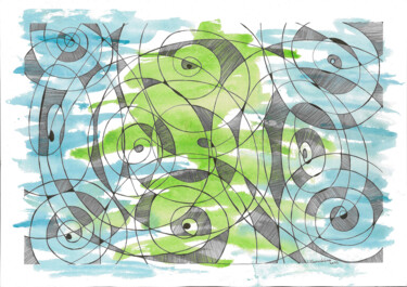 Zeichnungen mit dem Titel "Circles on the water" von Iryna Zhorushkina, Original-Kunstwerk, Gel Stift