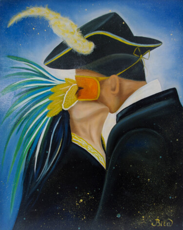 Painting titled "Venetian kiss" by Iryna Bila, Original Artwork, Oil Mounted on Wood Stretcher frame