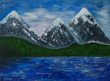 Painting titled "Blue Mountains" by Iryna Bila, Original Artwork, Acrylic Mounted on Wood Stretcher frame