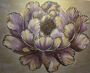 Painting titled "Golden peony" by Iryna Bila, Original Artwork, Acrylic Mounted on Wood Stretcher frame