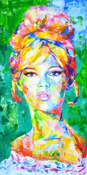 Painting titled "Brigitte Bardot" by Iryna Kastsova, Original Artwork, Acrylic Mounted on Wood Stretcher frame