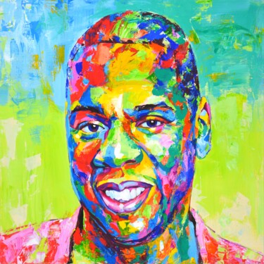 Painting titled "Jay-Z." by Iryna Kastsova, Original Artwork, Acrylic Mounted on Wood Stretcher frame