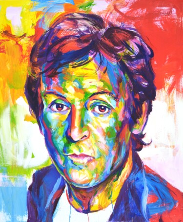 Painting titled "Paul McCartney" by Iryna Kastsova, Original Artwork, Acrylic Mounted on Wood Stretcher frame