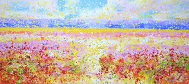Painting titled "Flower field 10" by Iryna Kastsova, Original Artwork, Acrylic Mounted on Wood Stretcher frame
