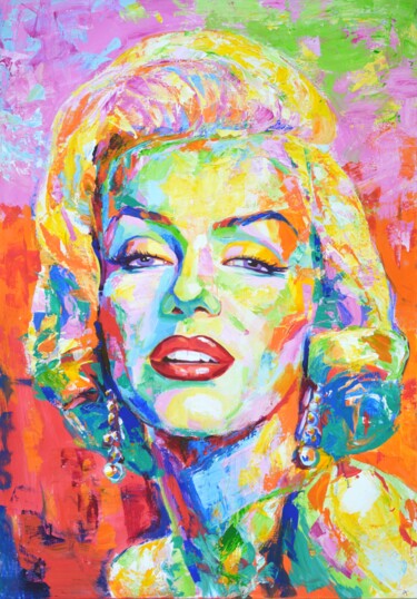 Painting titled "Marilyn Monroe 2." by Iryna Kastsova, Original Artwork, Acrylic Mounted on Wood Stretcher frame