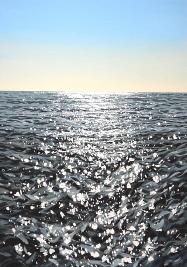 Painting titled "Ocean. Sky. Light 2." by Iryna Kastsova, Original Artwork, Acrylic Mounted on Wood Stretcher frame