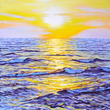 Painting titled "Ocean. Sunset 5." by Iryna Kastsova, Original Artwork, Acrylic Mounted on Wood Stretcher frame