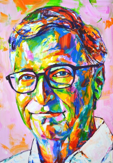 Malarstwo zatytułowany „Bill Gates” autorstwa Iryna Kastsova, Oryginalna praca, Akryl Zamontowany na Drewniana rama noszy
