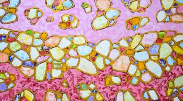 Картина под названием "Pink and gold 2" - Iryna Kastsova, Подлинное произведение искусства, Акрил Установлен на Деревянная р…
