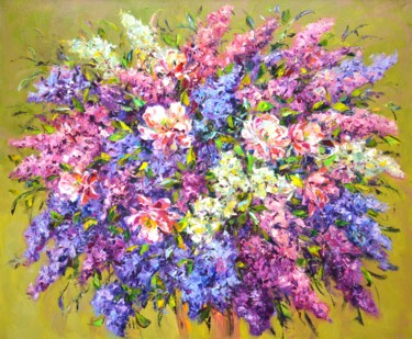 Malarstwo zatytułowany „Flower mood 5” autorstwa Iryna Kastsova, Oryginalna praca, Olej Zamontowany na Drewniana rama noszy