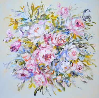 Painting titled "Roses. Delicate bou…" by Iryna Kastsova, Original Artwork, Acrylic Mounted on Wood Stretcher frame