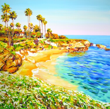 Painting titled "San Diego Beach. Ca…" by Iryna Kastsova, Original Artwork, Acrylic Mounted on Wood Stretcher frame