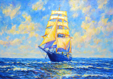 Painting titled "Full sail" by Iryna Kastsova, Original Artwork, Oil Mounted on Wood Stretcher frame