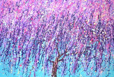 Картина под названием "Blooming purple tre…" - Iryna Kastsova, Подлинное произведение искусства, Акрил Установлен на Деревян…
