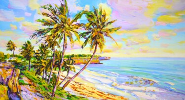 Painting titled "Sunny Beach. Ocean." by Iryna Kastsova, Original Artwork, Acrylic Mounted on Wood Stretcher frame