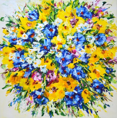 Schilderij getiteld "Flowers. Summer" door Iryna Kastsova, Origineel Kunstwerk, Acryl Gemonteerd op Frame voor houten branca…