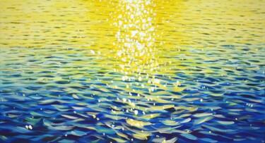 Картина под названием "Sun glare on the wa…" - Iryna Kastsova, Подлинное произведение искусства, Акрил Установлен на Деревян…